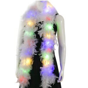 Larryhot White Feather Boa with Rainbow LED Lights. NWT